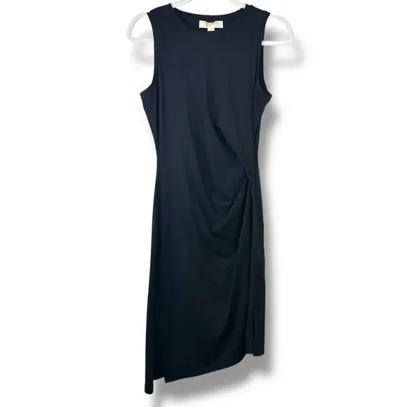 NEW Michael Michael Kors Basics Black Ruched Draped Asymmetrical Midi Dress XS - Picture 4 of 9